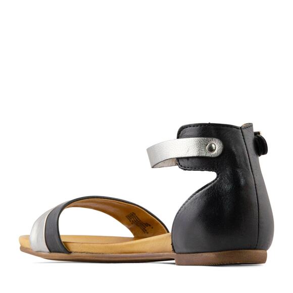 Miz Mooz 40 Atlantic Black Silver Metallic Leather Ankle Strap Flat Sandal 9 new - Picture 4 of 9